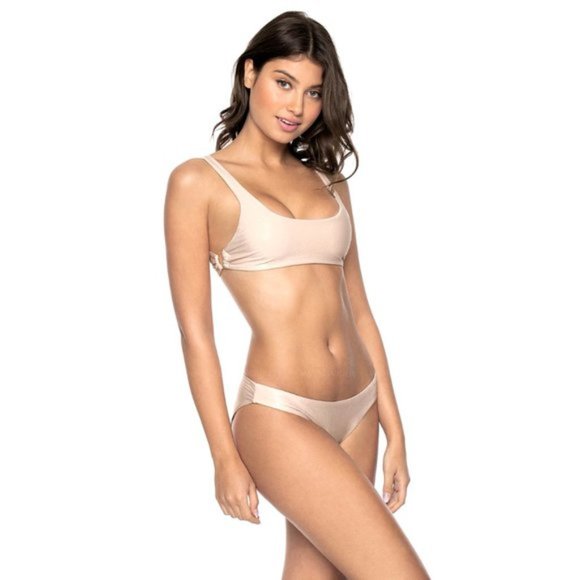 NWT Pilyq shimmer shell bralette bikini top & ruched teeny bikini bottom set - Picture 1 of 7
